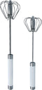 Stainless Steel Push Whisk - Easy to Use Manual Hand Mixer & Plunger Whisk - Make Froth, Foam & Whipped Cream - Semi Auto Egg Beater Plastic Tip W...