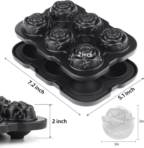 Ice Cube Tray, Mikiwon 2 inch Rose Ice Cube Trays With Covers, 6 Cavity Silicone Rose Ice Ball Maker, Easy Release Large Ice Cube Form for Chilled...
