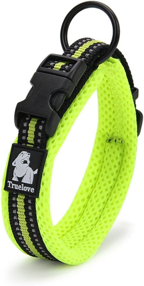Creation Core Reflective Mesh Padded Dog Collar Adjustable Nylon Outdoor Adventure Pet Collar, Green M...