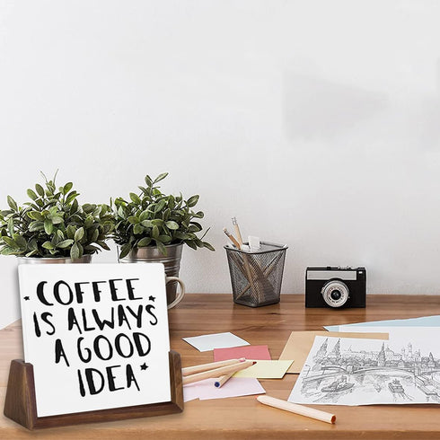 Glass Dry Erase Board with Walnut Wood Base, Desktop Memo Whiteboard, Writing Note Pad, Mini Glass White Board for Tabletop Display(Walnut Base,Wh...