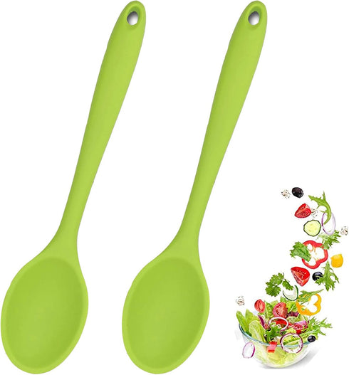 2 Pcs Silicone Spoons for Cooking Heat Resistant, Hygienic Design Cooking Utensi Mixing Spoons for Kitchen Cooking Baking Stirring Mixing Tools (G...