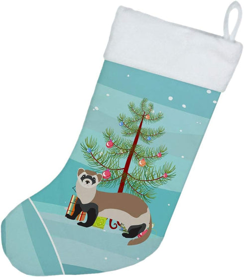 Caroline's Treasures BB9245CS Ferret Christmas Christmas Stocking, Teal Fireplace Hanging Stockings Christmas Season Party Decor Family Holiday De...