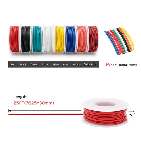 FIRMERST 20 Gauge 25 Feet Solid Core Tinned Copper Hook up Wire Kit - 8 Colors...