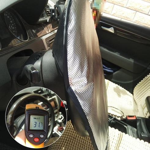 DONGKER Steering Wheel Sun Shade Cover,Anti-Heat Aluminum Foil Steering Wheel Heat Reflector Steering Wheel Sun Shade Block Cover for 15.75"/40cm ...