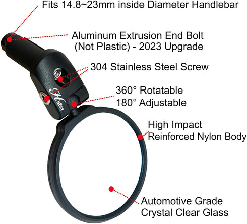 Hafny Bar End Bike Mirror, HD, Blast-Resistant, Glass Mirror, HF-MR090, HF-M951-FR03, HF-M952-FR03 (Silver Glass, 68mm)...