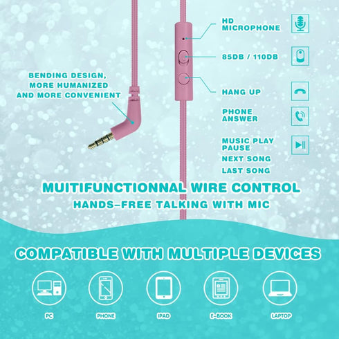 Volume Limited 85/96dB Kids Headphone Over-Ear/On-Ear Foldable Sound Noise Protection Headset with Inline AUX 3.5mm Cord w/Mic for Child School Ce...