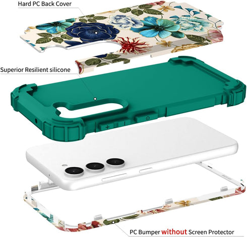 Hocase for Galaxy S24 Case, Shockproof Heavy Duty Protection Soft Silicone Rubber Bumper+Hard Plastic Hybrid Protective Case for Samsung Galaxy S2...