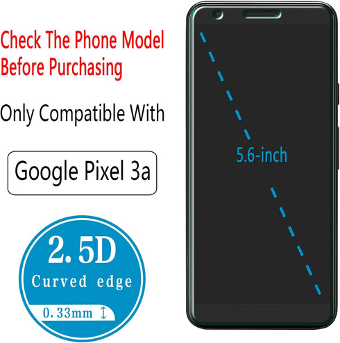 HPTech (2 Pack) Designed for Google (Pixel 3a) Tempered Glass Screen Protector, Anti-Scratch, Bubble Free, Case Friendly...