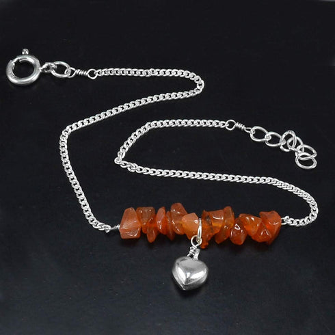 Silvesto India Orange Carnelian Gemstone 925 Sterling Silver Single Piece Anklet...
