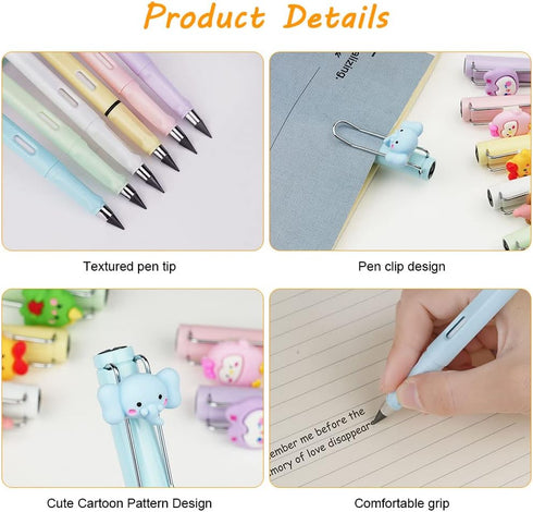 6 Sets Infinity Pencil Reusable Inkless Pencil No Sharpen Everlasting Pencil with Extra 6 Replaceable Nibs and 6 Cute Pencil Cups Infinite Pencil ...