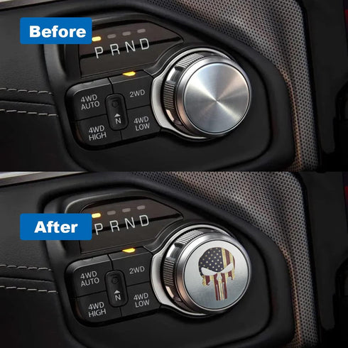 Dial Shifter Metal Trim Plate Decorative Knob Sticker,Gear Shift Switch Knob Cover Compatible for RAM 1500/Rebel 2500,Chrysler 200/300/Pacifica&Vo...