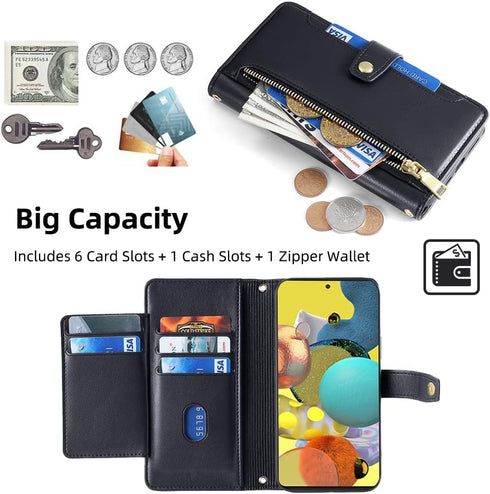 Asuwish Phone Case for Samsung Galaxy A51 5G/A 51 5G UW Verizon Wallet Cover and Screen Protector Zipper Leather Flip Credit Card Holder Slot Stan...