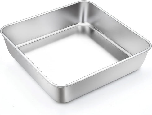 TeamFar Square Cake Pan, 9 Inch Stainless Steel Square Baking Roasting Pan for Cake Brownie Lasagna, Non-Toxic & Heavy Duty, One Piece Design & Sm...