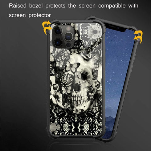 ZHEGAILIAN Case Compatible with iPhone 13 Pro Max Case,Victorian Gothic lace Skull Case,Tempered Glass Back+Soft Silicone TPU Shock Protective Cas...