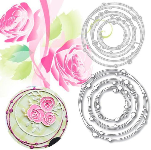 Silver 3D Spotted Line Circle Nesting Frame Cutting Dies for Card Making,Die-Cutting and Embossing,Metal Cutting Dies for Photo Paper Craft Album ...