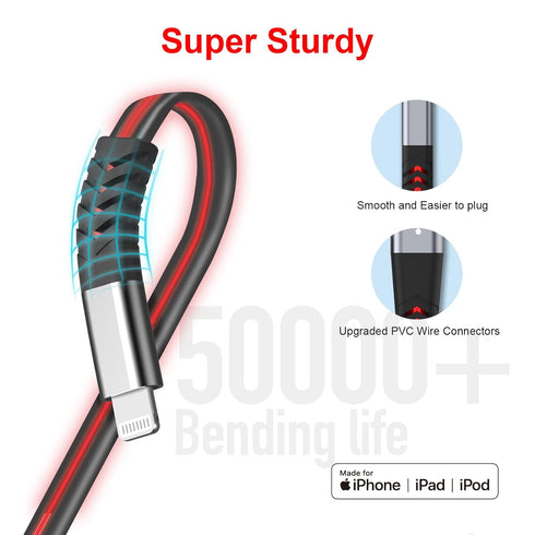 Light up iPhone Charger Cord, 6FT LED Lightning Cables | Apple MFi Certified | USB Fast Charging Cord for Apple iPhone 13 12 11 Pro Max XR XS X/8P...
