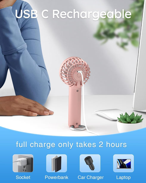 Mini Handheld Fan, Small Portable Fan Battery Operated, Personal Fan with 3 Speed Wind, 2000mAh Battery 9 Hours Long Working Time, Hand Fan Rechar...