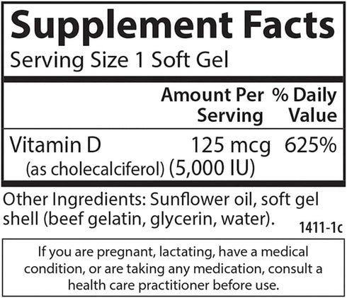 Carlson - Vitamin D3 5000 IU (125 mcg), Bone Health, Muscle Health, Cholecalciferol, Vitamin D Supplements, Vitamin D3 Soft Gels, 120 Softgels...