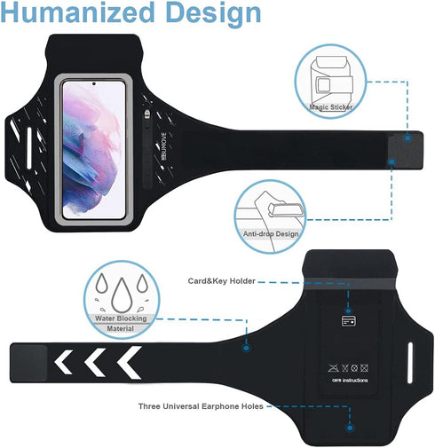 Running Armband with Headset Bag for Samsung Galaxy S25, S24, S23,S22,Zipper Slot Car Key Holder, Workouts Sports Phone Arm Band(Black)...