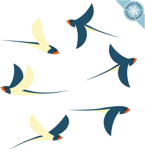 Brand 6 Flying Swallow Static Cling Decals for Glass Windows & Doors - Anti Collision Bird Stickers Decor, Navy-Cream-Orange, Reusable, Made in US...