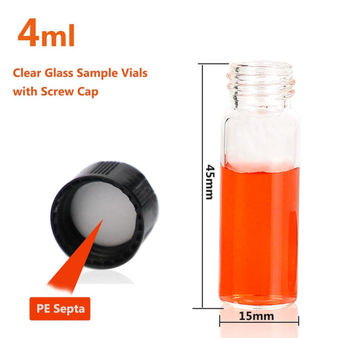20 PCS 4 ML (1 dram) Clear Small Liquid Sample Glass Vials with Screw Caps, 15 mm Diameter x 45 mm Length Leak-Proof Vial, 13-425 Black Screw Cap ...