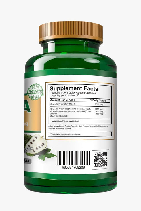 Graviola Soursop 2500 mg Natural Dietary Supplement. Leaf & Fruit Extract 120 Capsules Antioxidant, High Potency Capsules Made in The USA...