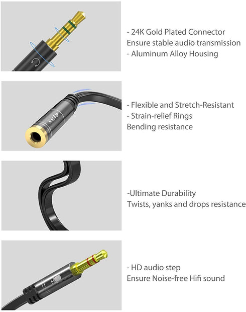 KINGTOP Headphone Splitter, 3.5mm Headset Splitter, Headphone Mic Splitter Cable for Headset to Older Laptops/PCs...
