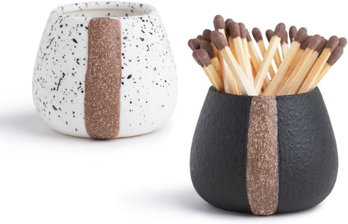 Ceramic Match Holders with Striker - Set of 2 - Decorative Modern Home Decor Gifts - Mantel Decorations - Matches NOT included...