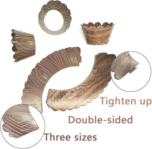 Woodland Cupcake Wrappers,50Pcs Wood Grain Cupcake Wrappers for Rustic Weddings,Wild Animals Baby Shower Decorations,Rustic Woodsy Wedding,Lumberj...