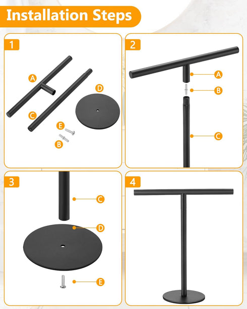 Hand Towel Holder for Bathroom, T-Shape Free Standing Towel Rack Stand, Matte Black Waterproof Hand Towel Rack for Bathroom Kitchen Countertop...