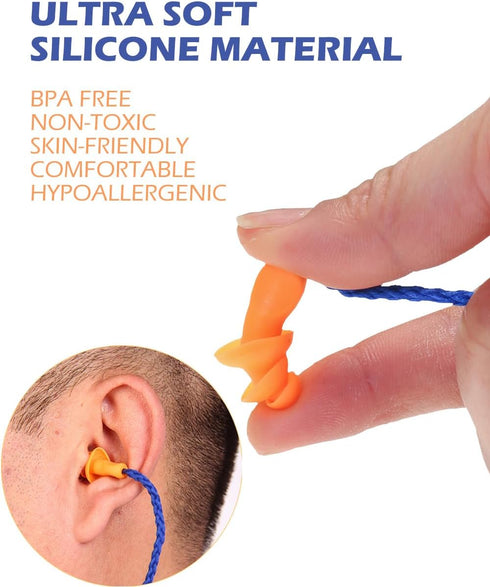 10 Pairs Corded Silicone Ear Plugs - with Plastic Carry Cases - Reusable Noise Cancelling Earplugs for Hearing Protection - Shooting Range Noise R...