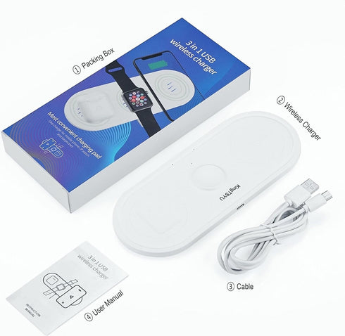 3 in 1 Wireless Charger for iPhone, Apple Watch, AirPods...