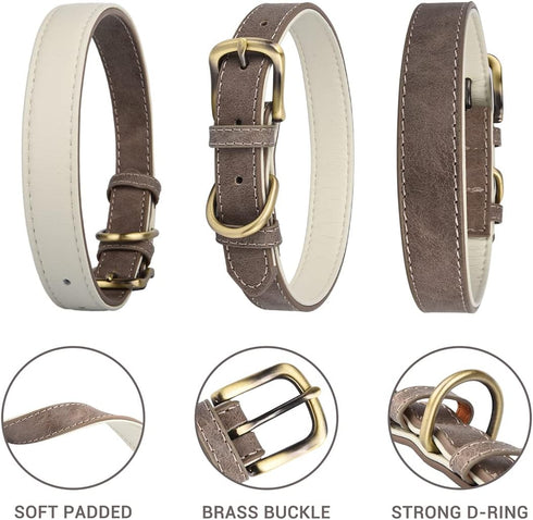 Classic Leather Dog Collar for Small Medium Large Dogs Padded Soft and Strong Adjustable Pet Collars Heavy Duty Dog Collar...