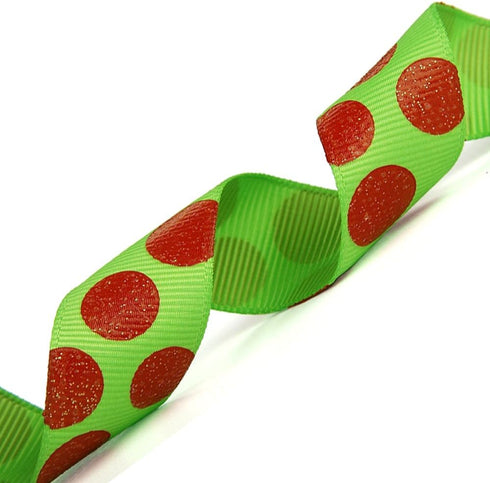 Morex Ribbon Sugar Dots Glitter Grosgrain Ribbon, 7/8-Inch by 20-Yard, Lime/Red, 98805/20-927...