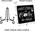 First I Drink the Coffee Decor Wood Sign With Iron Support, Home Office Kitchen Desk Decor Coffee Sign Coffee Bar Shelf Decor Farmhouse Housewarmi...