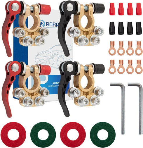 4 PCS Military Spec Battery Terminal Connectors Top Post Kit with Cover,Copper Lugs,Heatshrink and Post Washer...