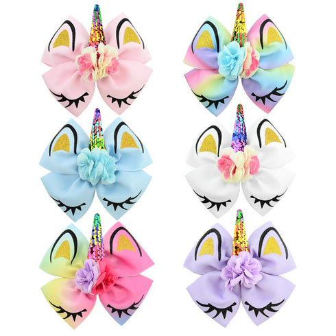 Girls Unicorn Hair Bows with Alligator Hair Clips Cheer Bows Hair Accessories for Kids Toddlers 6 Packs...