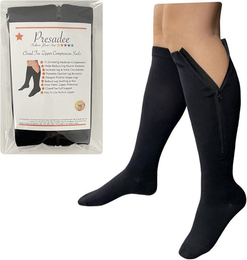 Closed Toe 15-20 mmHg Zipper Moderate Compression Leg Circulation Socks (Black, 3XL)...