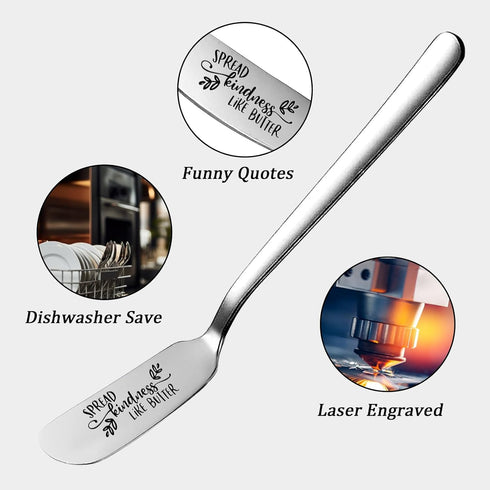 Spread Kindness Like Butter Funny Butter Knife, Personalized Engraved Peanut Butter Spreader Cheese Knives, Novelty Anniversary Christmas Gifts fo...