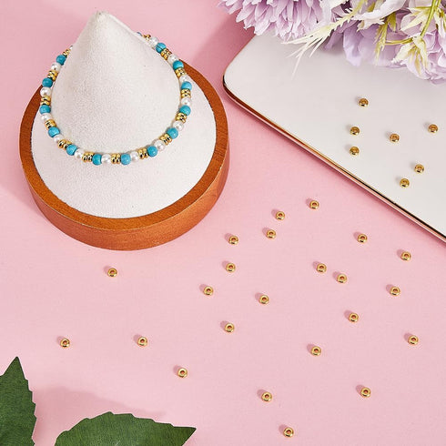 SUNNYCLUE 1 Box 200Pcs Gold Spacer Beads 4mm Real 18K Gold Plated Brass Heishi Disc Bead Flat Round 1.5mm Thick Metal Rondelle Beads Bulk Golden L...