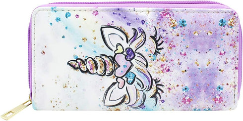 Cute Unicorn PU Leather Zip Around Long Wallet Cluth Travel Purse for Women Gilrs Ladies...
