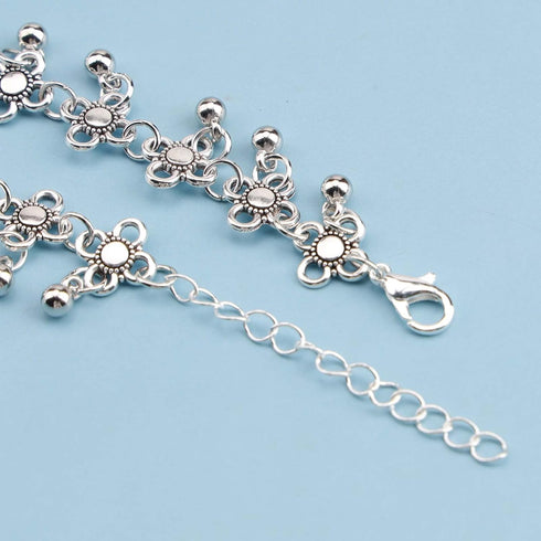 Boho Flower Tassel Ankle Bracelet Silver Bead Dangle Anklet Bracelet Vintage Hollow Flower Chain Anklet Sliver Bead Drop Anklet Foot Chain Jewelry...