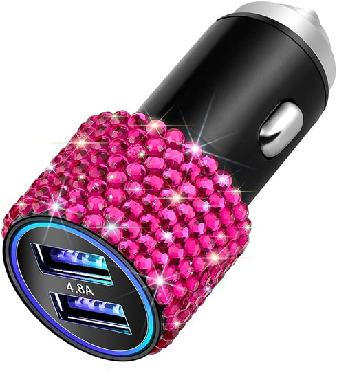 OTOSTAR Dual USB Car Charger, 4.8A Output, Bling Rhinestones Car Decorations Accessories Fast Charging Adapter for iPhones Android iOS, Samsung Ga...