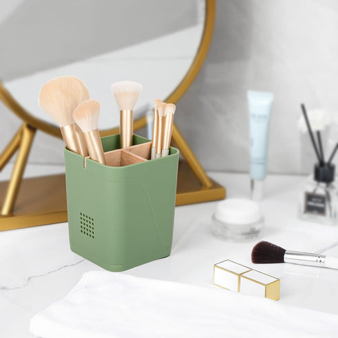 Electric Toothbrush Holder 3 Slots Tooth Brushing Holder with Bamboo Dividers for Bathrooms, Plastic Toothbrush and Toothpaste Organizer for Showe...