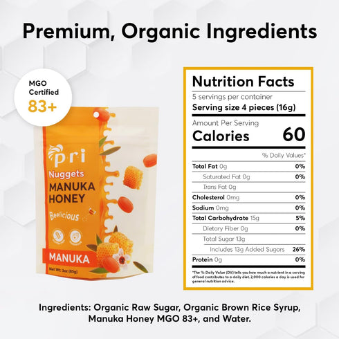 P.R.I Manuka Honey Nuggets, Sweet and All Natural Hard Candy Treat, 3oz...