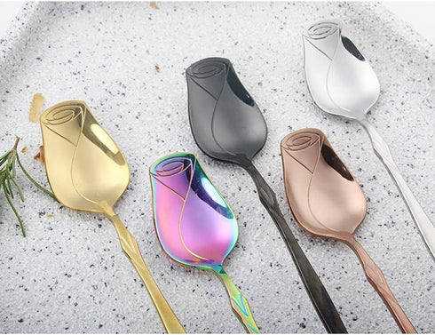 Stainless Steel Spoon Set 5 Pack, Rose flower shaped spoon, Coffee spoon?Dessert Spoon, Ice Cream Spoons, tea spoons?Love spoon, Cute holiday gift...