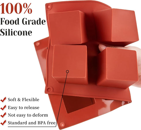 Square Silicone Mold, 8 Cavity Cube Cake Mold Non-Stick Baking Mold for Mousse Cake. French Dessert, Chocolate, Brownie, Ice cream, Truffle, Jelly...