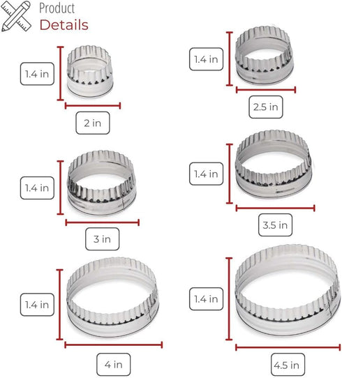 Stainless Steel Cookie Cutters - Set of 6-1 3/4", 2 3/8", 23/4", 3 1/4", 3 3/4", 4 1/4" - Cookies, Donuts, Pastries and Scones...