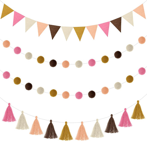 9.8 Feet Pom Pom Garland Rainbow Felt Fabric Garland Set Colorful Tassel for Classroom 3.6 Feet Felt Pennant Banner for Classroom school Christmas...