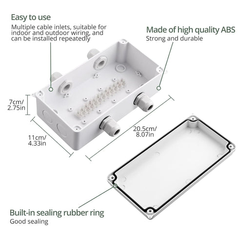 EYPINS Electrical Junction Box,8inch Electrical Enclosure Boxes,ABS Plastic Dustproof Waterproof IP65 Universal Electric Wires Box,Surface Mounted...